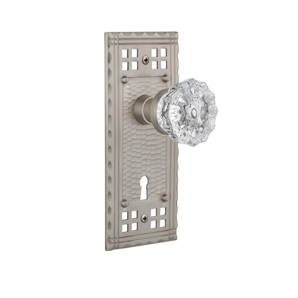 Nostalgic Warehouse CRACRY Passage Knob Craftsman Plate with Crystal Knob and Keyhole in Satin Nickel